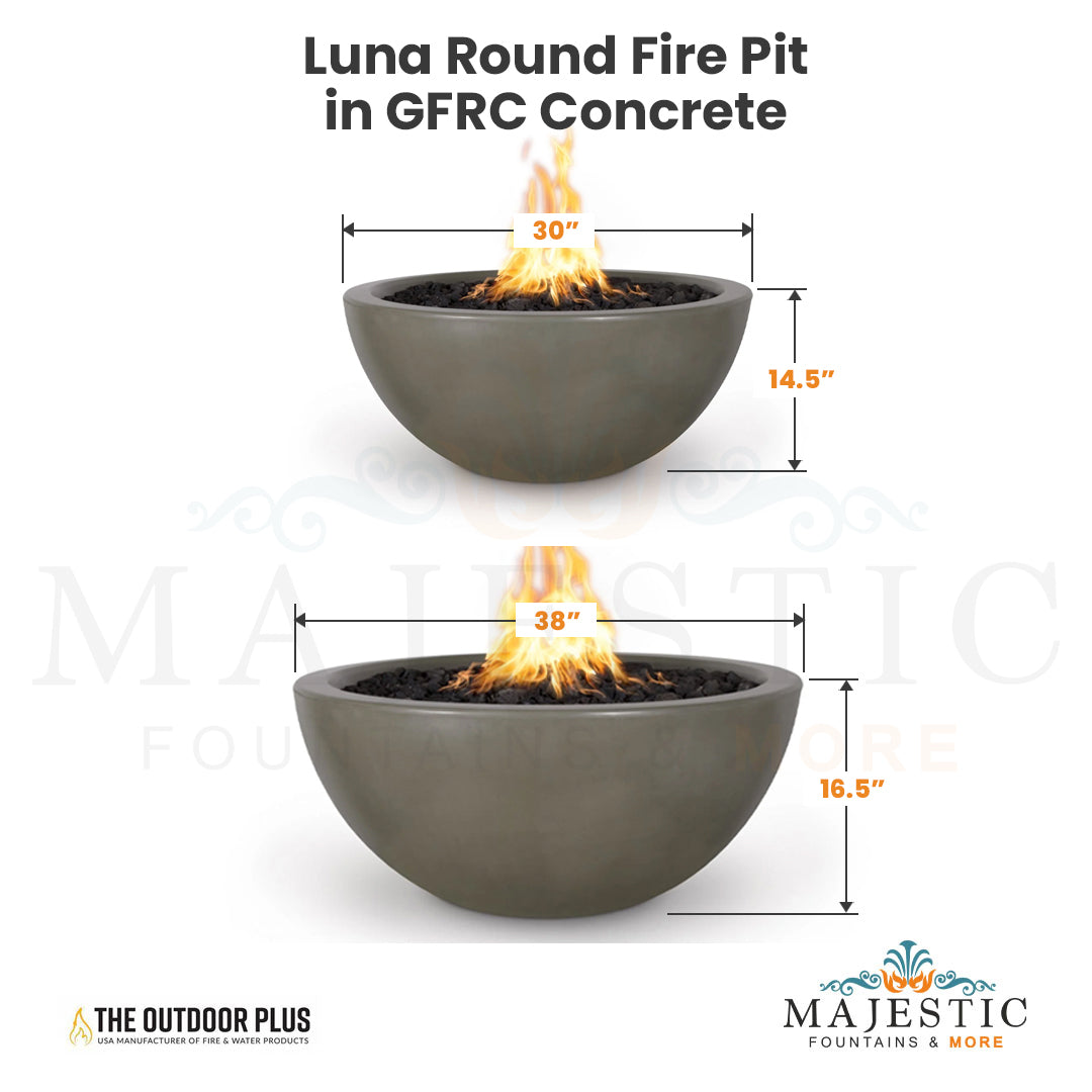 Luna Round Fire Pit in GFRC Concrete - Majestic Fountains