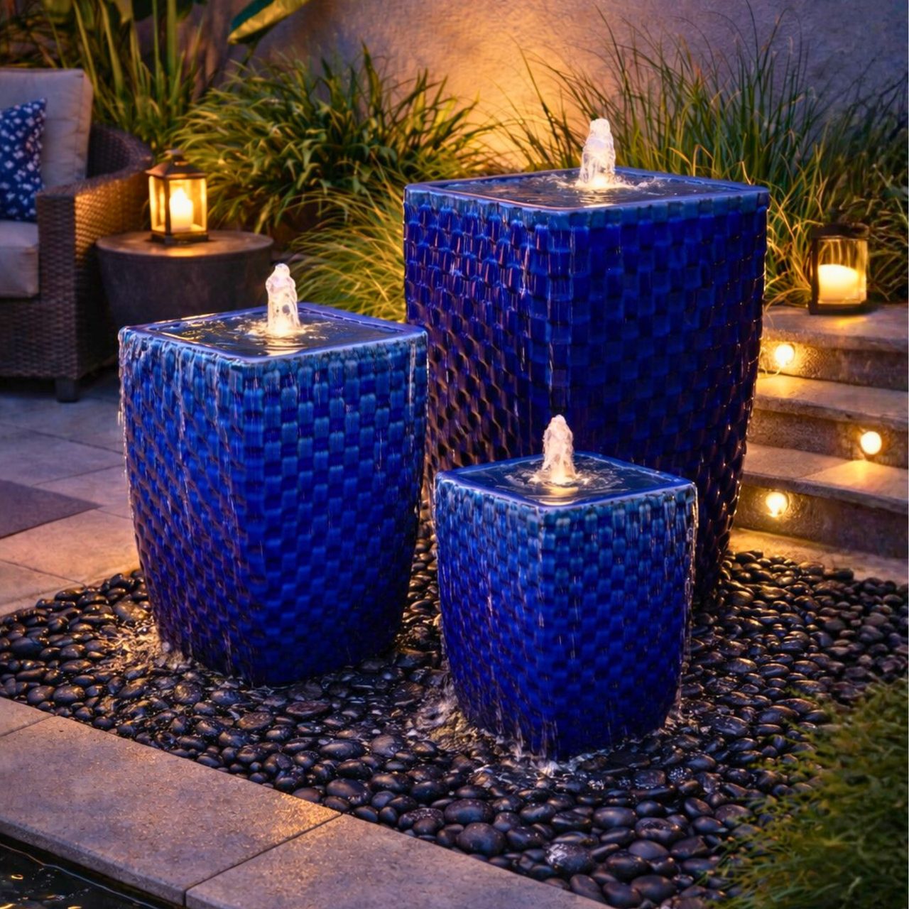 Luna Ink Blue Triple Vase FNT50050 - Complete Fountain Kit