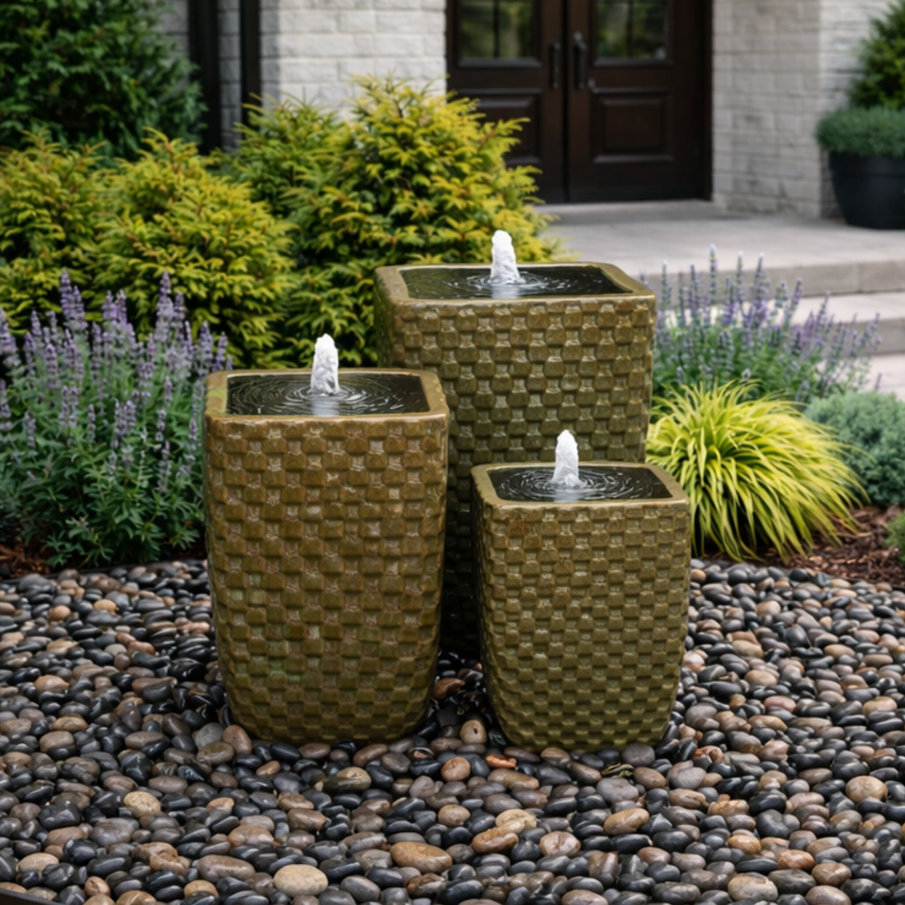 Luna Olive Triple Vase FNT50051 - Complete Fountain Kit