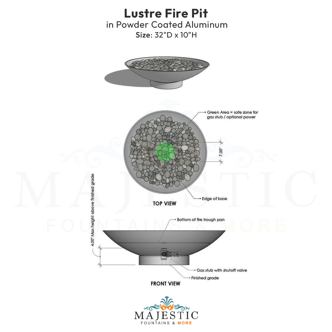 Lustre Fire Pit in Powder Coated Steel - Majestic Fountains