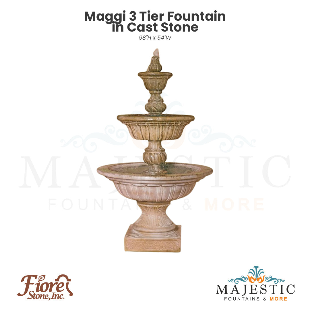 Maggi 3 Tier Fountain in Cast Stone - Fiore Stone AV114-FXL - Majestic Fountains