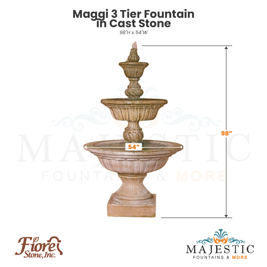 Maggi 3 Tier Fountain in Cast Stone - Fiore Stone AV114-FXL - Majestic Fountains