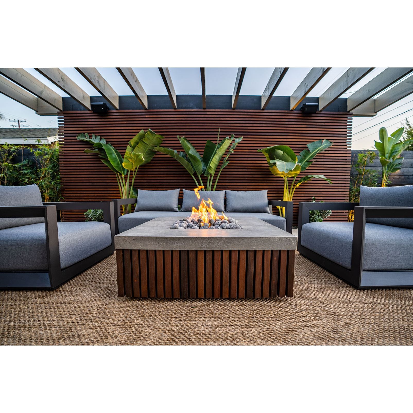 Manchester Fire Table with GFRC Top and Wood Base by Prism Hardscapes - Majestic Fountains and More