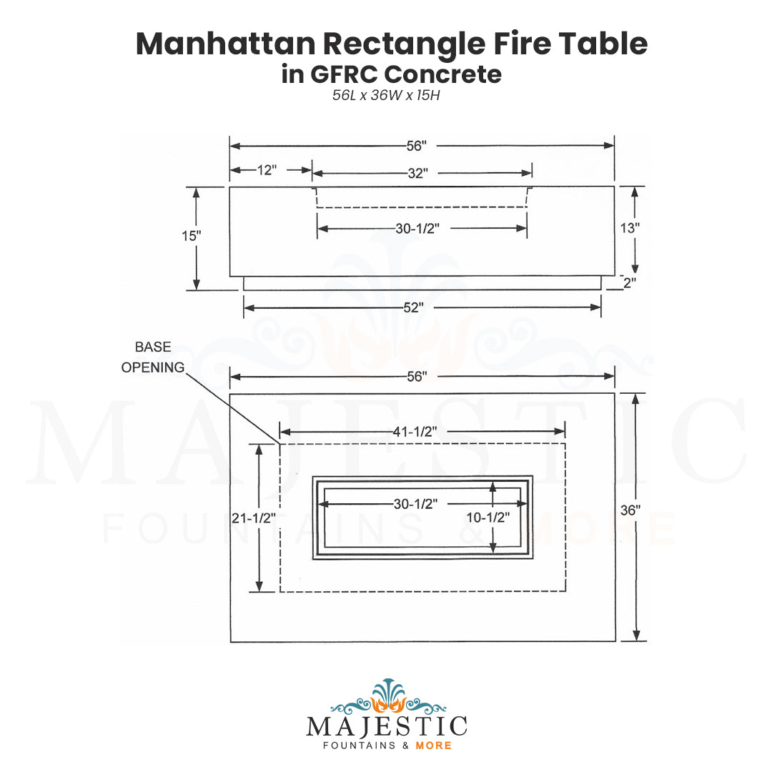 Manhattan Rectangle Fire Table - Majestic Fountains