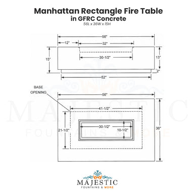 Manhattan Rectangle Fire Table - Majestic Fountains