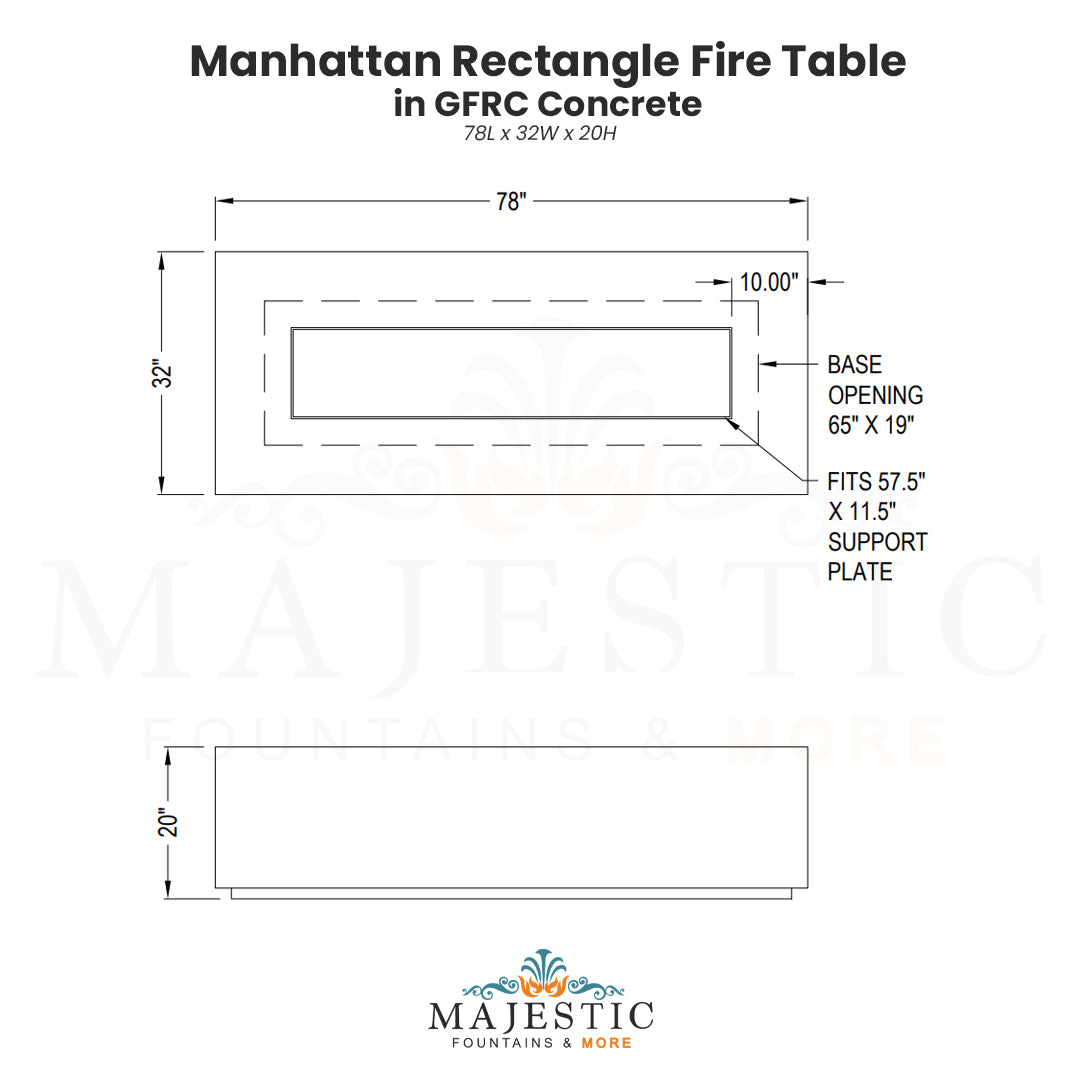 Manhattan Rectangle Fire Table - Majestic Fountains