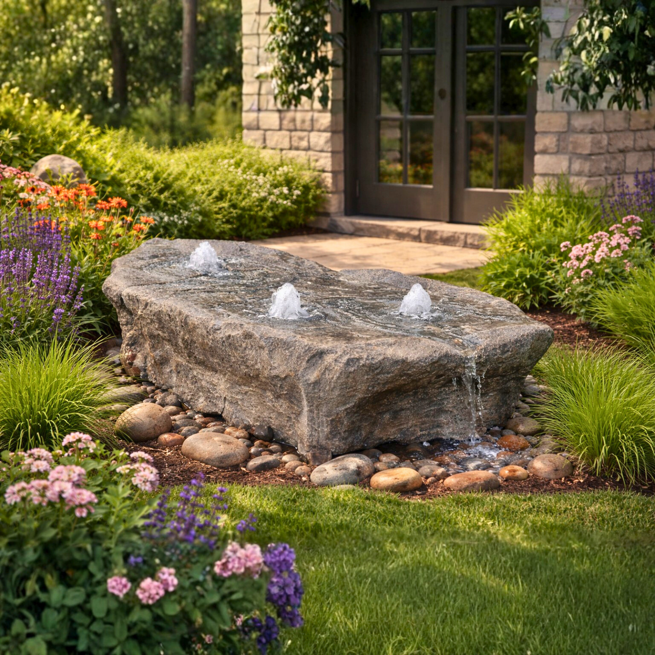 Manistique Falls Fountain Kit - GFRC Concrete Bubbling Boulder