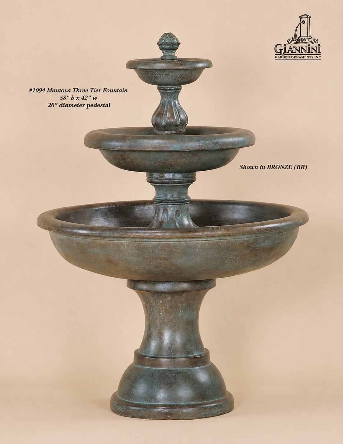 Mantova Concrete 3 Tier - Outdoor Courtyard Fountain - 1094