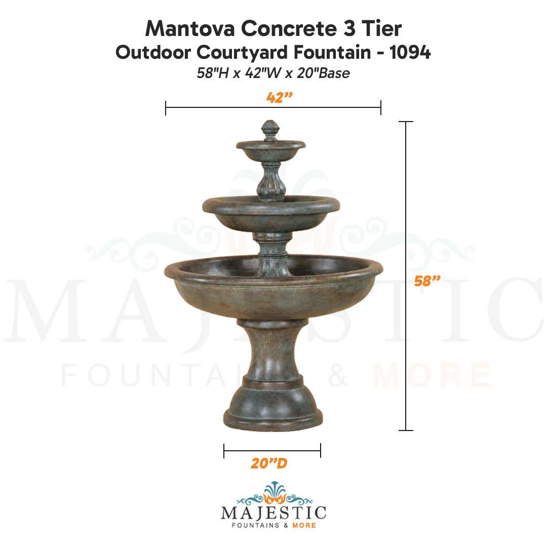 Mantova Concrete 3 Tier - Outdoor Courtyard Fountain - 1094 - Majestic Fountains