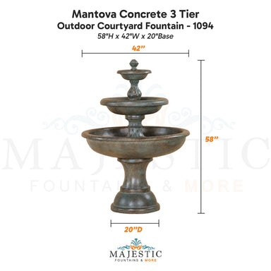 Mantova Concrete 3 Tier - Outdoor Courtyard Fountain - 1094 - Majestic Fountains