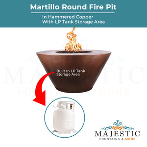 Martillo Round Fire Pit in Hammered Copper  - Majestic Fountains