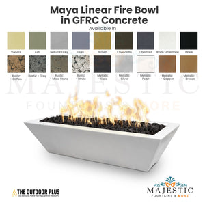 Maya Linear Fire Bowl in GFRC Concrete - Majestic Fountains