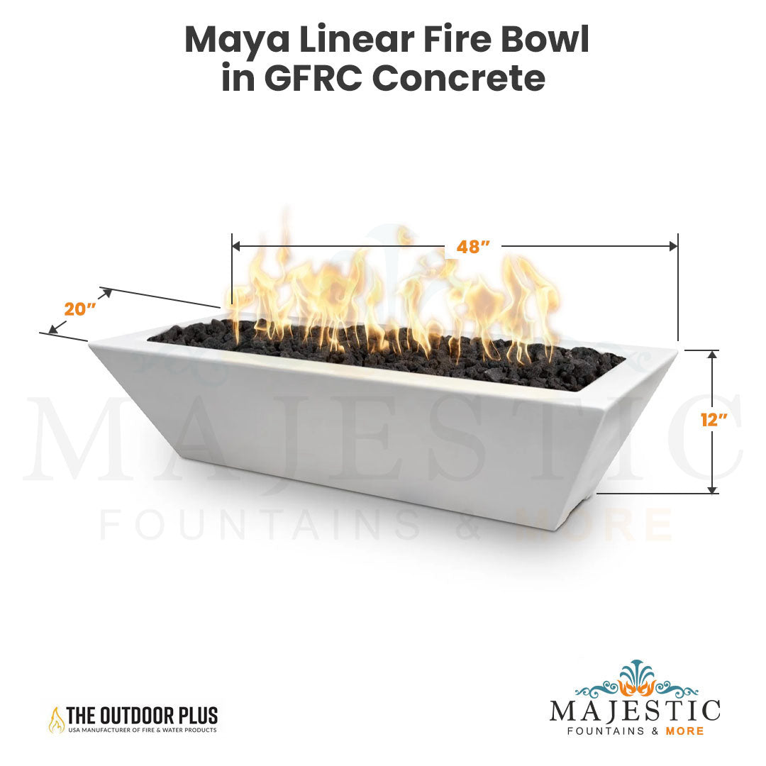 Maya Linear Fire Bowl in GFRC Concrete - Majestic Fountains