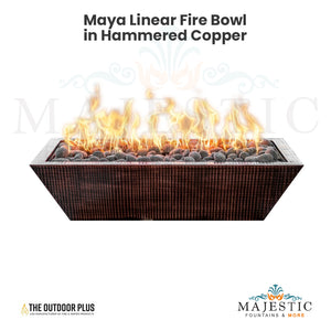 Maya Linear Fire Bowl in Hammered Copper - Majestic Fountains