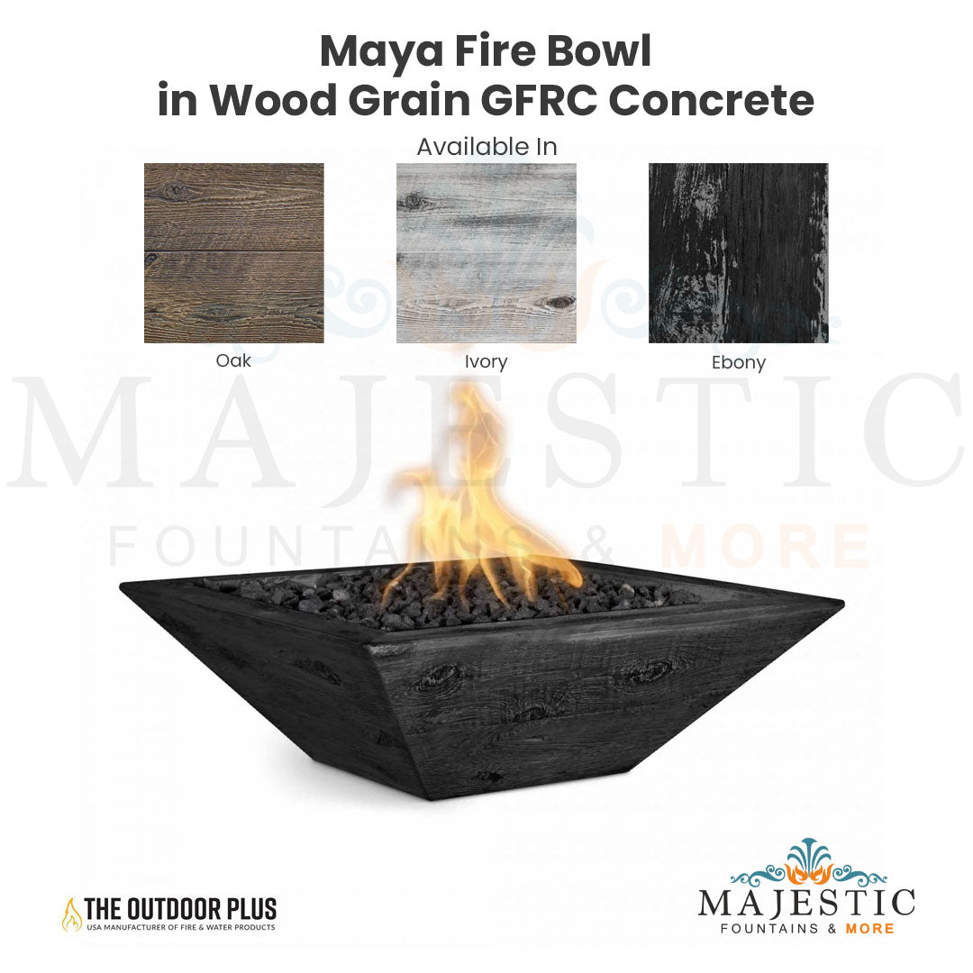 Maya Fire Bowl in Wood Grain GFRC Concrete - Majestic Fountains