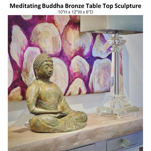 Meditating Buddha Bronze Table Top Sculpture - Majestic Fountains and More.