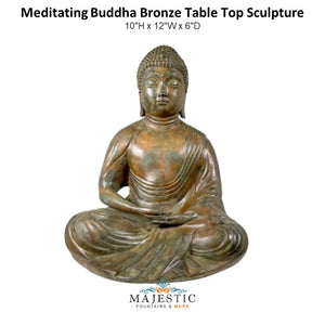 Meditating Buddha Bronze Table Top Sculpture - Majestic Fountains and More.