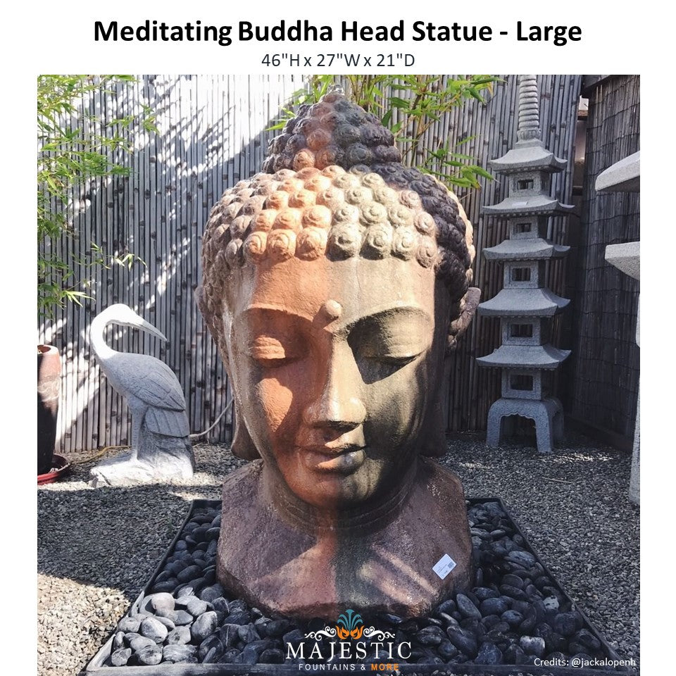 Meditating Buddha Head Statue - Large - Majestic Fountains and More