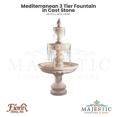 Mediterranean 3 Tier Fountain in Cast Stone - Fiore Stone LG134-FC - Majestic Fountains