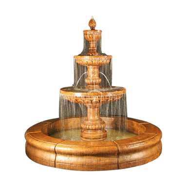 Mediterranean 3 Tier Fountain with Fiore Basin in Cast Stone - Majestic Fountains.jpg