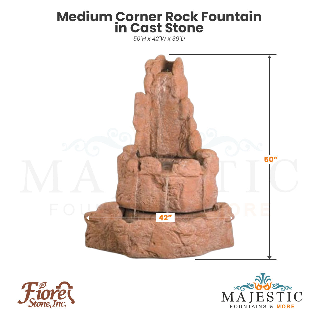 Medium Corner Rock Fountain in Cast Stone - Fiore Stone 2041-FM - Majestic Fountains