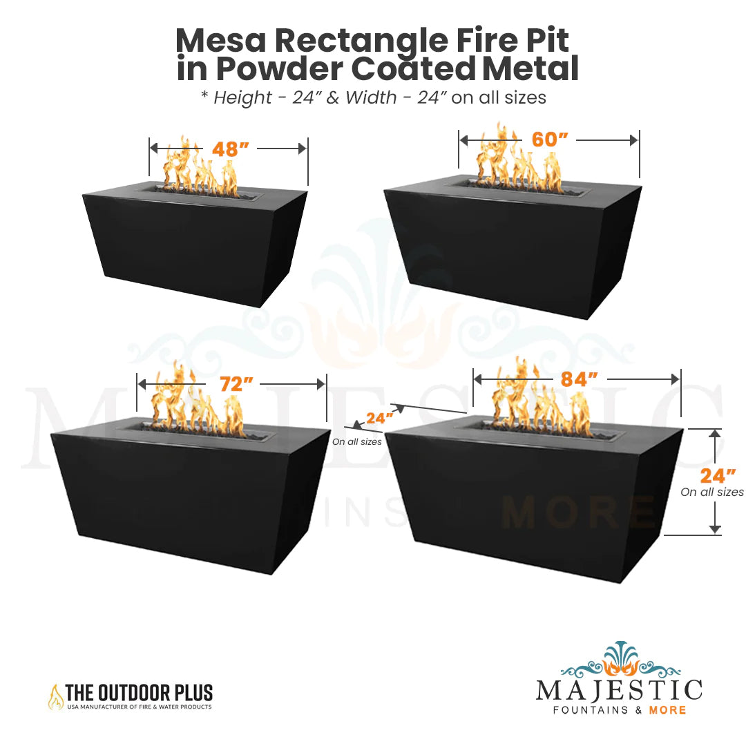 Mesa Rectangle Fire Pit in Powder Coated Metal - Majestic Fountains and More