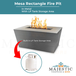 Mesa Rectangle Metal Fire Pit - Majestic Fountains