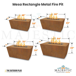 Mesa Rectangle Metal Fire Pit Size - Majestic Fountains and More