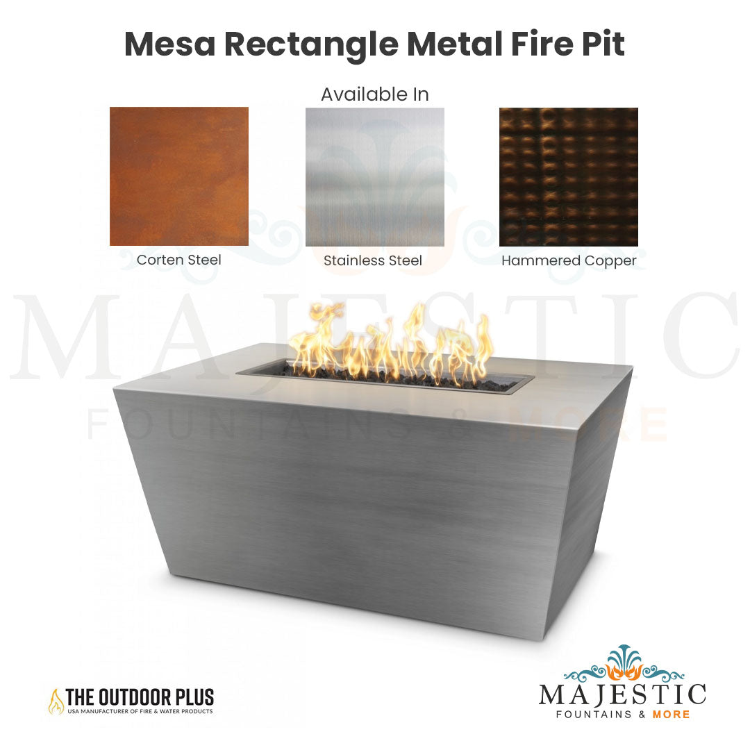 Mesa Rectangle Metal Fire Pit - Majestic Fountains and More
