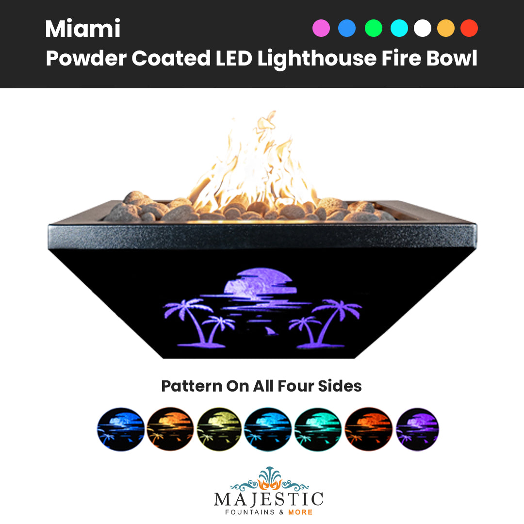 Miami Lighthouse Fire Bowl in Powder Coated Metal - Majestic Fountains
