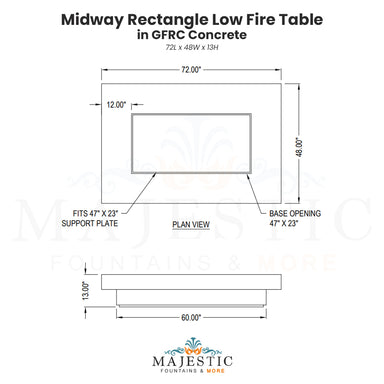 Midway Rectangle Low Fire Table in GFRC Concrete - Majestic Fountains