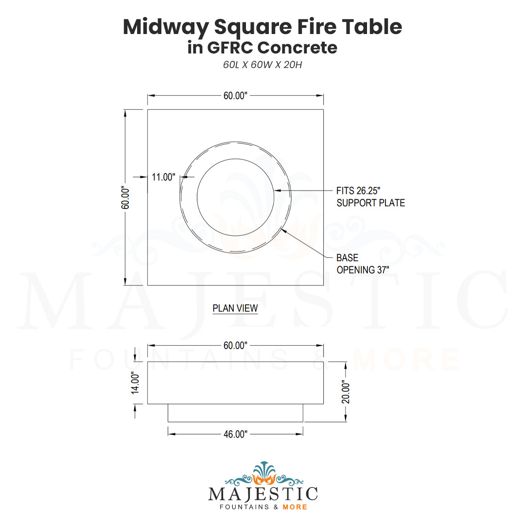 Midway Square Fire Table - Majestic Fountains