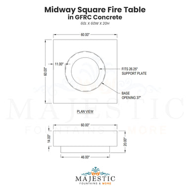 Midway Square Fire Table - Majestic Fountains