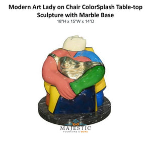Modern Art Lady on Chair ColorSplash Table-top Sculpture with Marble Base - Majestic Fountains & More