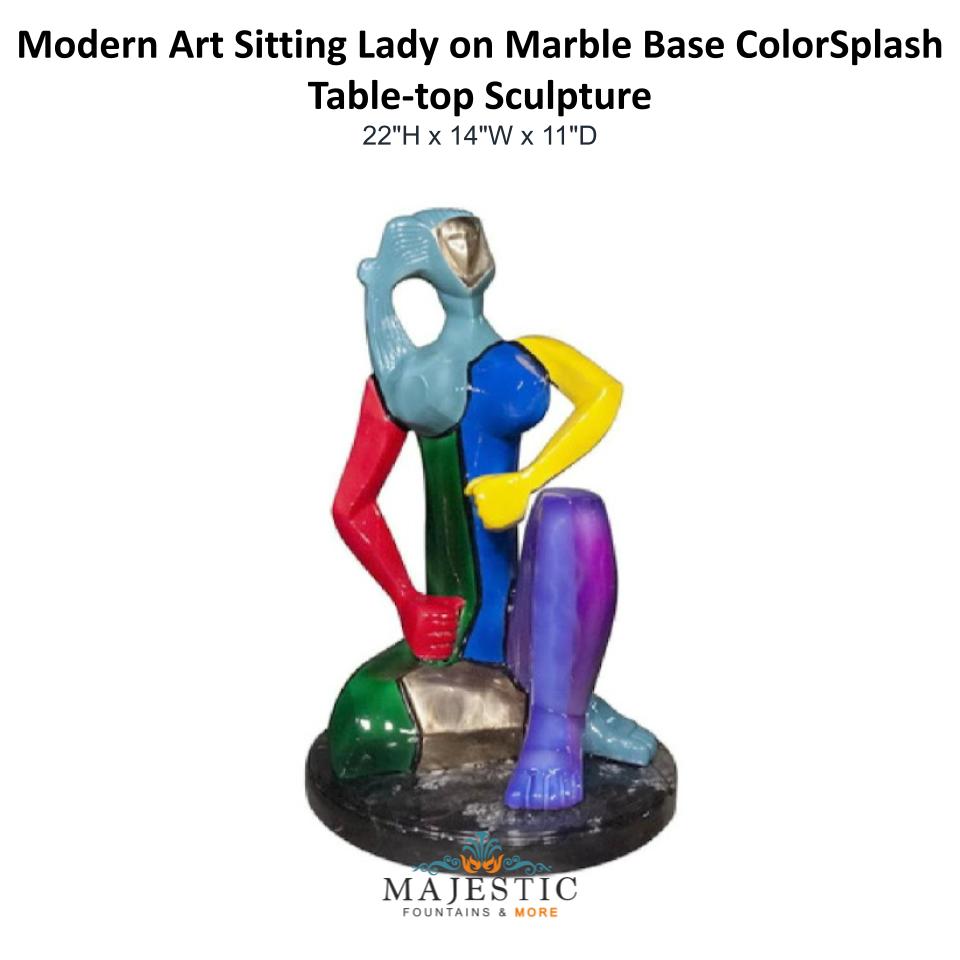 Modern Art Sitting Lady on Marble Base ColorSplash Table-top Sculpture - Majestic Fountains & More
