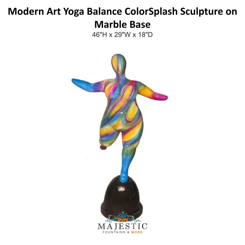 Modern Art Yoga Balance ColorSplash Sculpture on Marble Base - Majestic Fountains & More