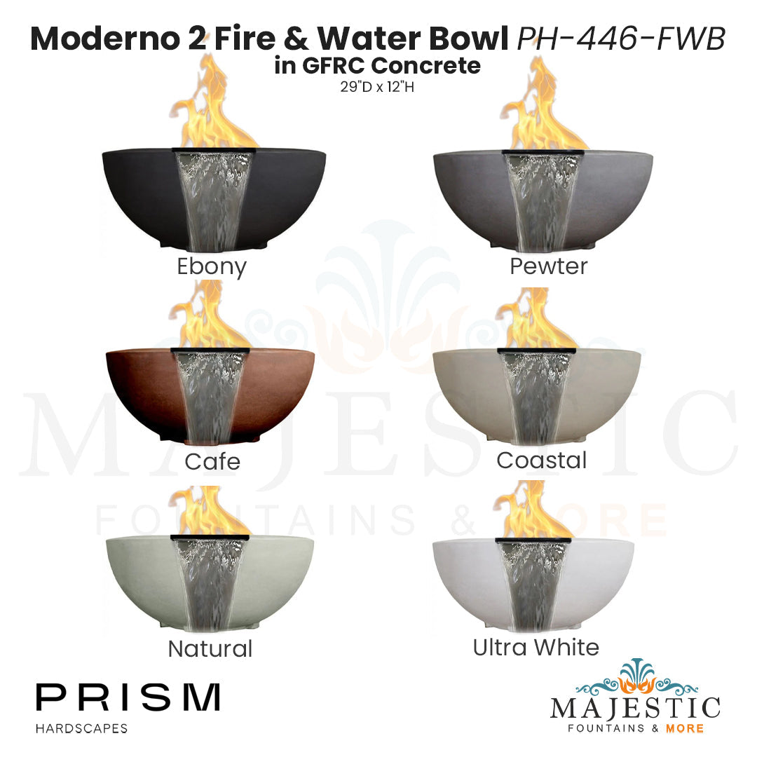 Moderno 2 Fire & Water Bowl PH-446-FWB in GFRC - Majestic Fountains
