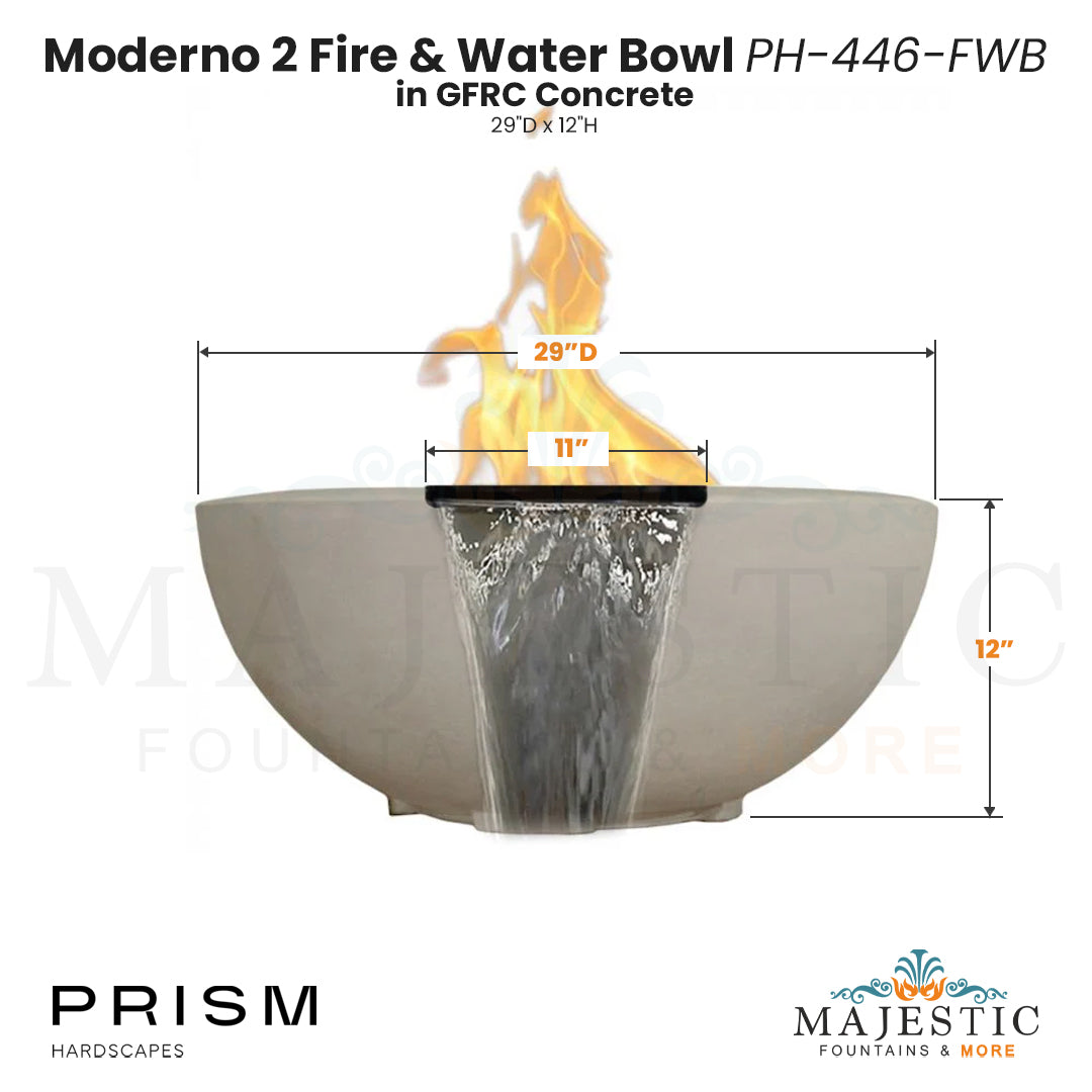 Moderno 2 Fire & Water Bowl PH-446-FWB in GFRC Size - Majestic Fountains
