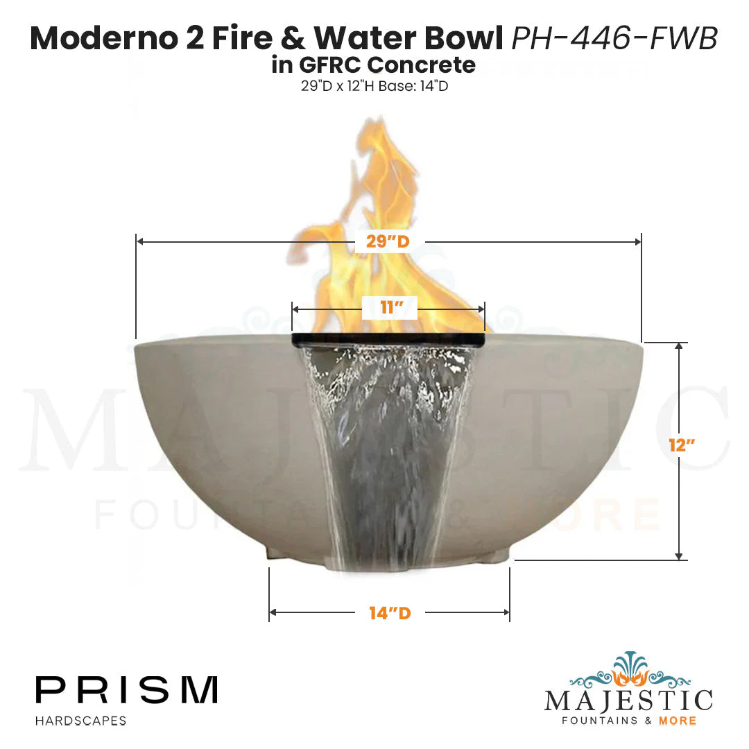 Moderno 2 Fire & Water Bowl PH-446-FWB in GFRC Size - Majestic Fountains