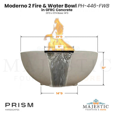 Moderno 2 Fire & Water Bowl PH-446-FWB in GFRC Size - Majestic Fountains