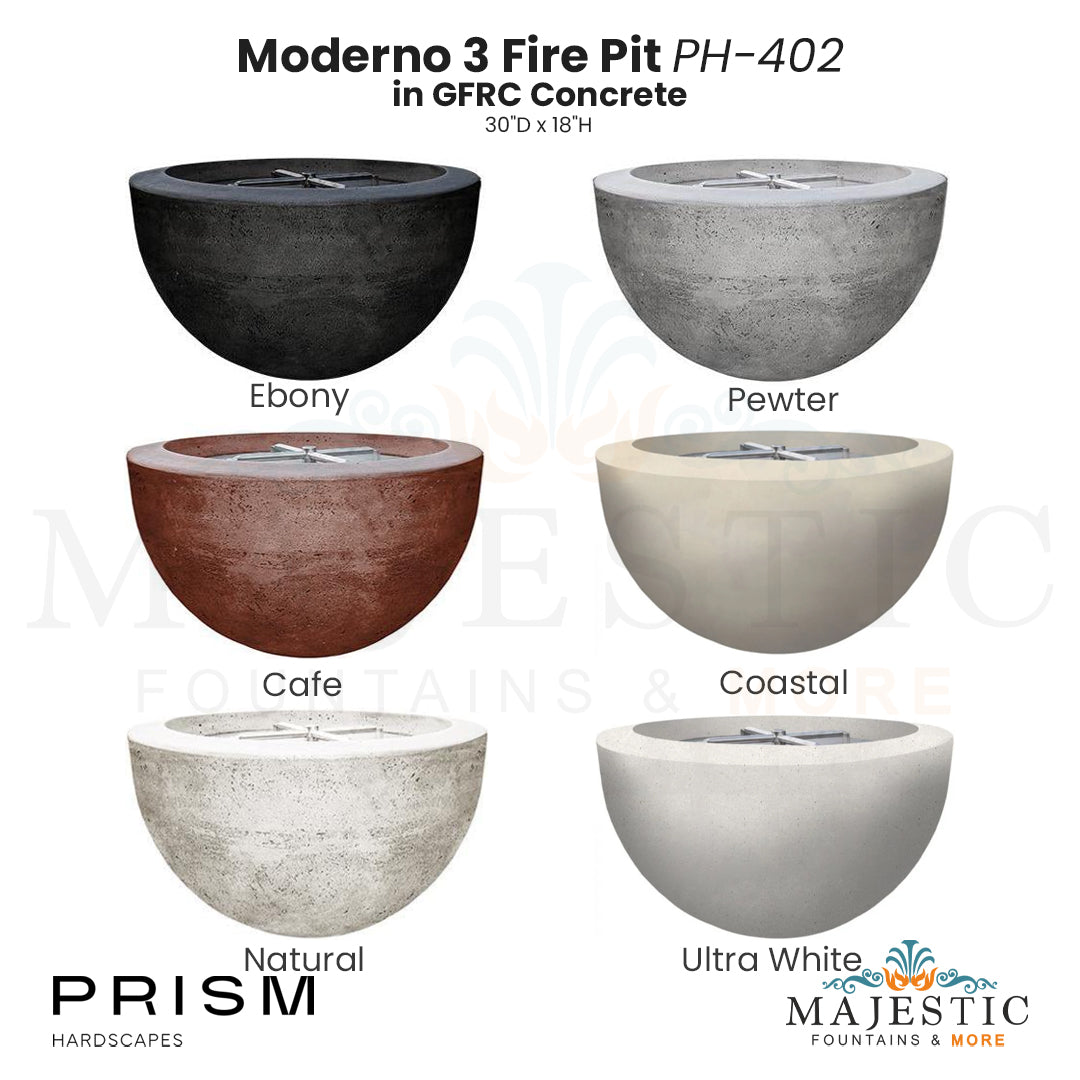 Moderno 3 Fire Pit PH-402 in GFRC Concrete by Prism Hardscapes - Majestic Fountains and More