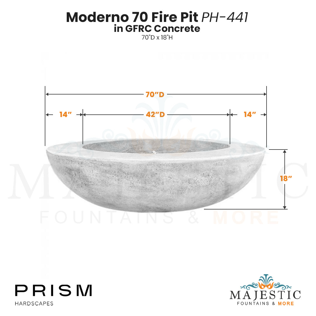 Moderno 70 Fire Pit Table PH-441 in GFRC Concrete by Prism Hardscapes  Size - Majestic Fountains and More