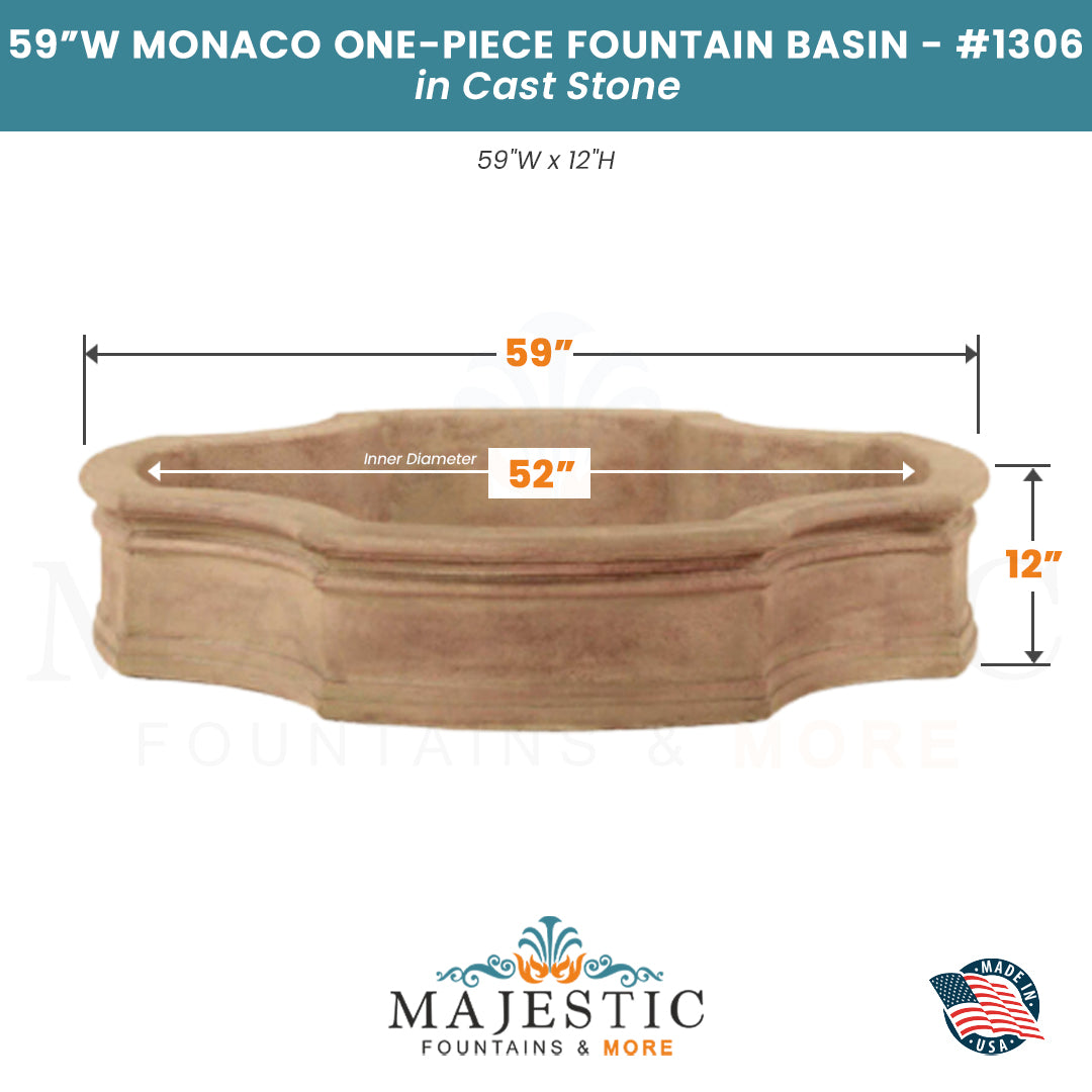 Monaco One-Piece Fountain Basin in Cast Stone - #1306 - Majestic Fountains