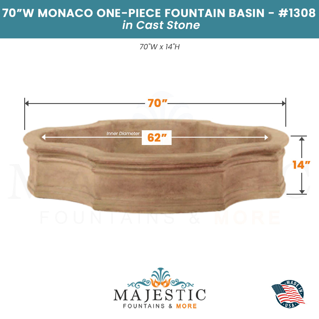 Monaco One-Piece Fountain Basin in Cast Stone - #1308 - Majestic Fountains