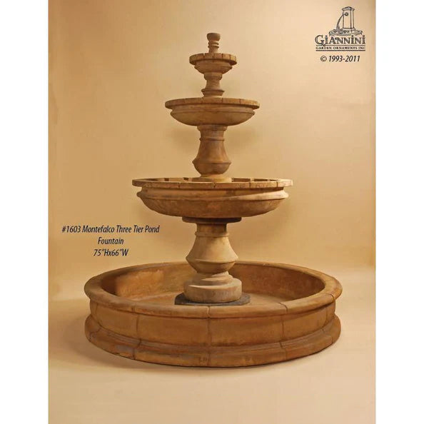 Montefalco Concrete 3 Tier Outdoor Courtyard Fountain with Basin - 1603 - Majestic Fountains
