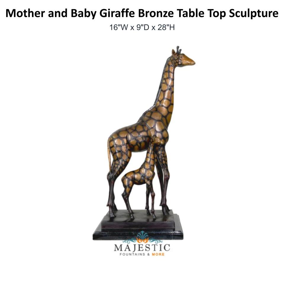 Mother and Baby Giraffe Bronze Table Top Sculpture - Majestic Fountains & More