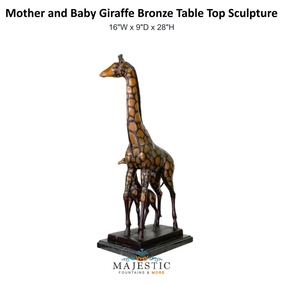Mother and Baby Giraffe Bronze Table Top Sculpture - Majestic Fountains & More