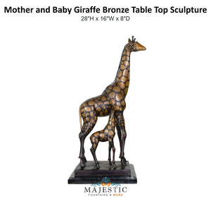 Mother and Baby Giraffe Bronze Table Top Sculpture - Majestic Fountains & More
