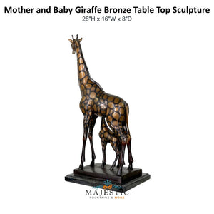 Mother and Baby Giraffe Bronze Table Top Sculpture - Majestic Fountains & More