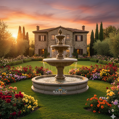 Newcastle Three Tier Concrete Outdoor Fountain with Basin - #1193 - Majestic Fountains